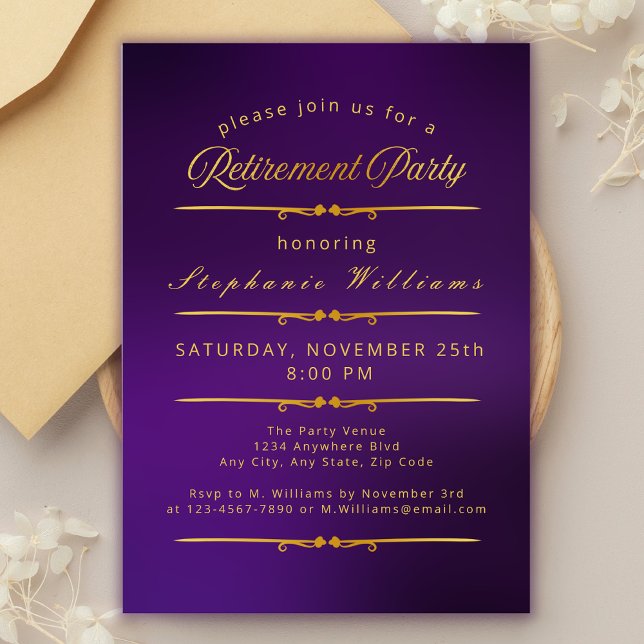 Convite Formal Elegância Partido Dourado Roxo (Criador carregado)