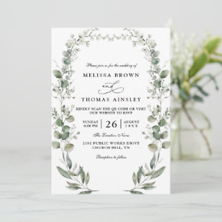 Convite Formal Elegant Botanical Acrylic QR Code Wedding