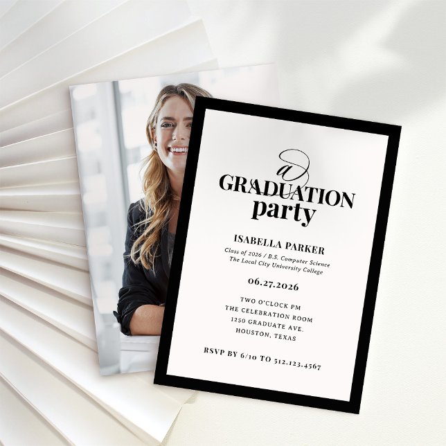 Convite Formal Elegant Graduation Party | Photo Back (Criador carregado)