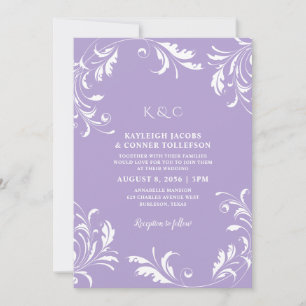 Convite Formal Elegante De Casamento Roxo Claro