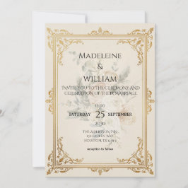 Convite Formal Elegante Dourado para Casamento de