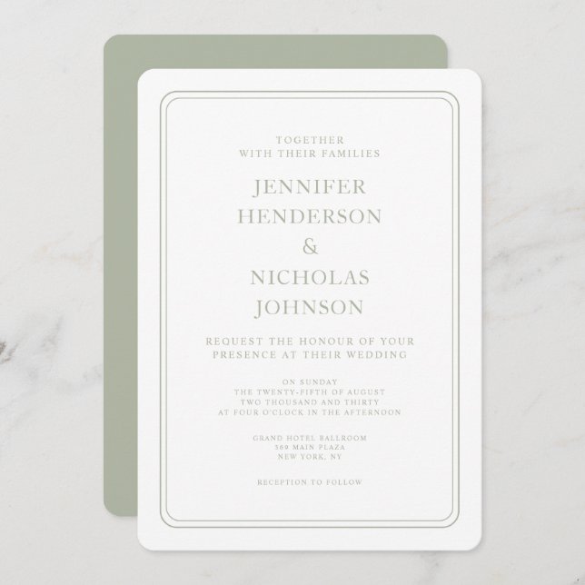 Convite Formal Elegante Sage Green Wedding (Frente/Verso)
