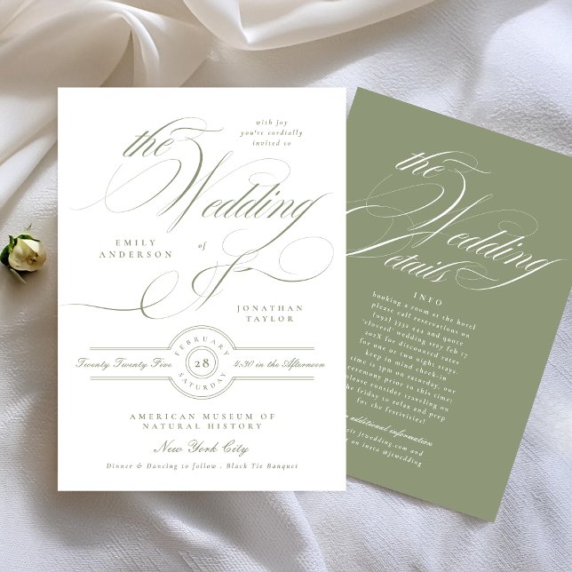 Convite Formal Elegante Sage Green Wedding | Detalhes Ante (Criador carregado)