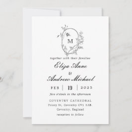 Convite Formal Floral Crest Monograma Casamento