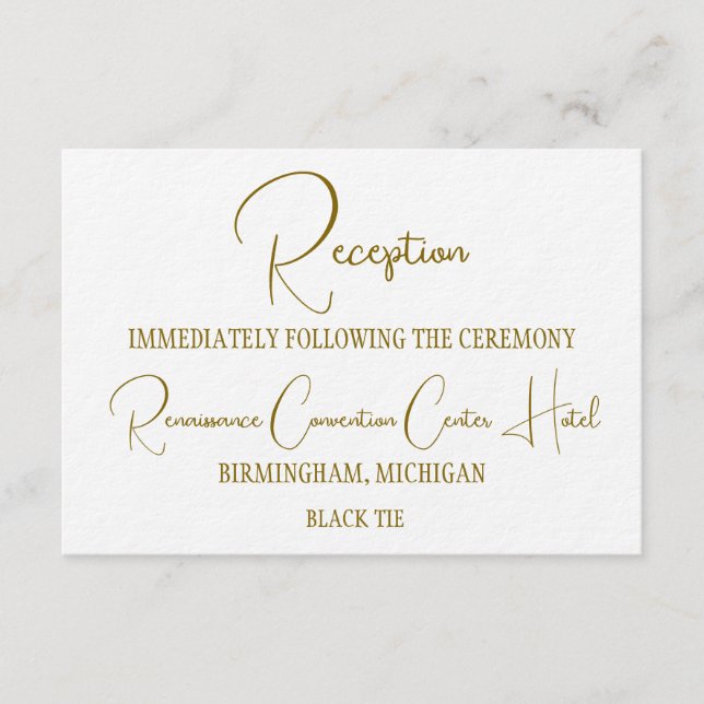 Convite Formal Gold Black Tie Wedding Reception  (Frente)