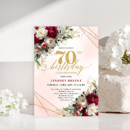 Convite Formal Gold Floral Seventieth Birthday Invitation
