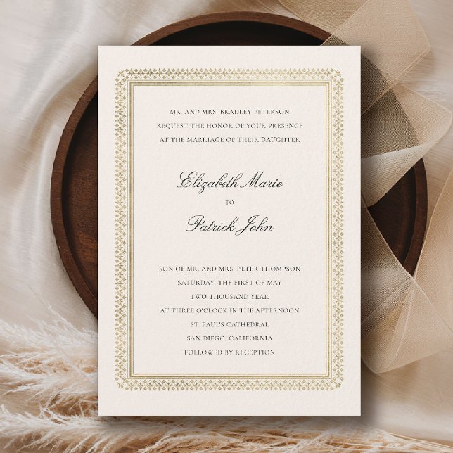 Convite Formal Golden Lys Ecru Modern Classic Wedding (formal traditional wedding invitation modern classic gold ecru deco ballroom black tie)
