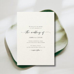 Convite Formal Ivory Modern Calliografia Belo Casamento