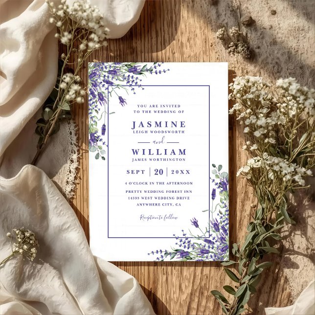 Convite Formal Lavender Eucalyptus Budget QR Code Wedding (Criador carregado)