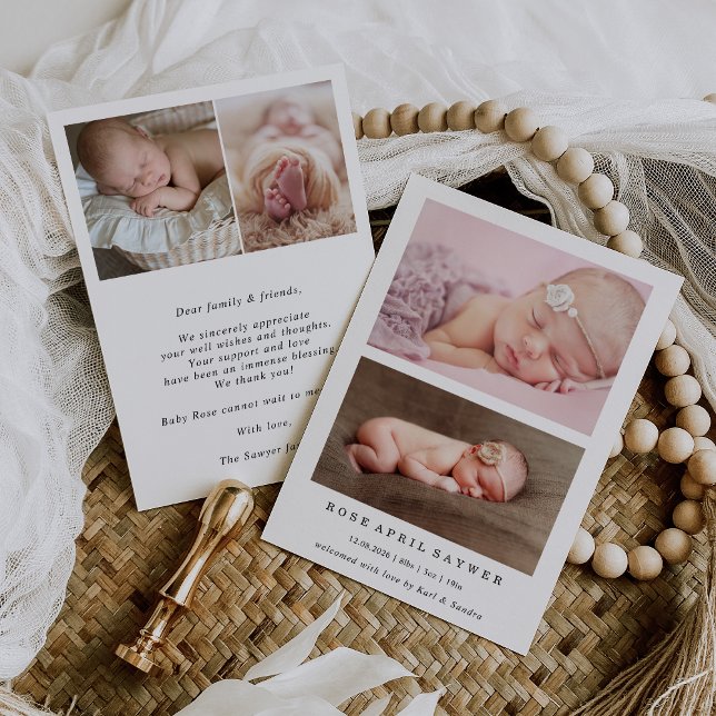 Convite Formal Minimal Photo Baby Birth Announcement Card (Criador carregado)