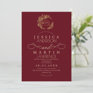 Convite Formal Minimalist Red Gold Wedding 