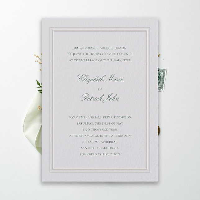 Convite Formal Modern Classic Elevated Green Ivory Wedding (modern classic wedding invitation forest green type double frame ivory formal traditional stately)
