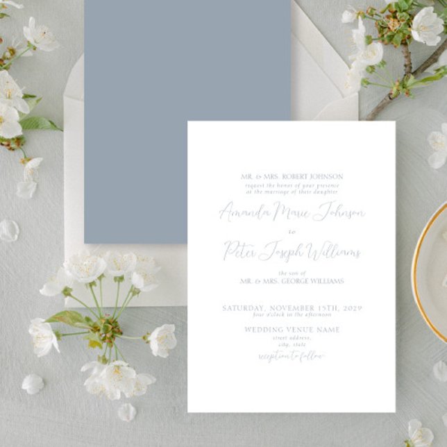 Convite Formal Moderno Caligrafia Dusty Casamento Azul (Criador carregado)