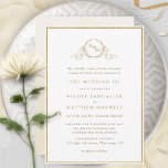 Convite Formal Monogram Gold and Cream Watercolor Wedding<br><div class="desc">Delight friends and family with this elegant wedding invitation showcasing exquisite fine hand drawn leafy botanical monogram with bride and groom's initials. Monogram and text in golden hues. Front invitation trimmed with thin faux gold foil frame, while invitation's back featuring beautiful watercolor wash in cream, ivory, champagne, golden hues. Clean...</div>