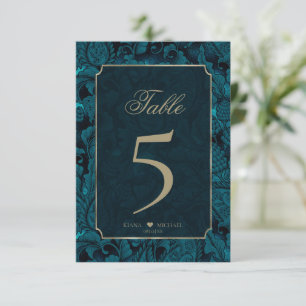 Convite Formal Paisley Table Numbers Dark Teal ID767