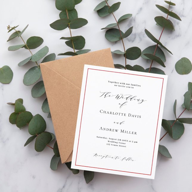 Convite formal para casamento de branco vermelho (Criador carregado)