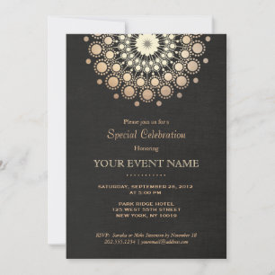 Convite Formal Preto Mandala Dourada Elegante