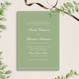 Convite Formal Real Sage Green Border Script Wedding
