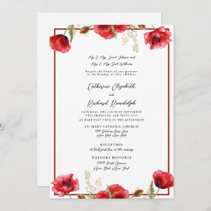 Convite Formal Red Floral Red & White Weding