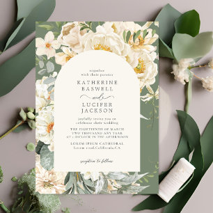 Convite Formal Sage Green com Casamento de Jardim Floral d