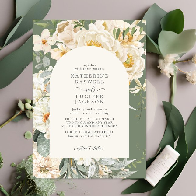 Convite Formal Sage Green com Casamento de Jardim Floral d (Criador carregado)