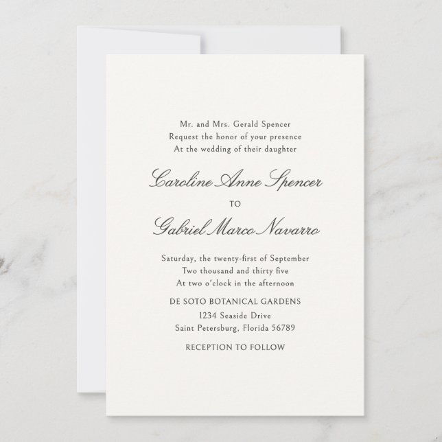 Convite Formal Simple Classic Wedding Invitation (Frente)