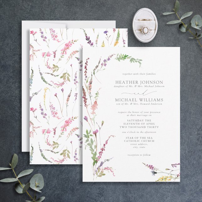 Convite Formal Trendy Elegant Wildflower Floral Wedding (Criador carregado)