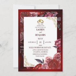 Convite Formal wedding invitation in red and gold