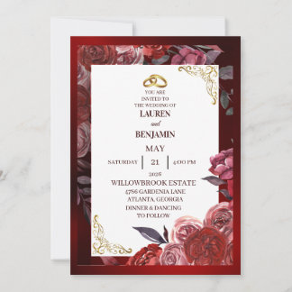 Convite Formal wedding invitation in red and gold