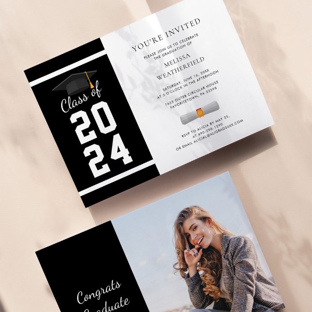Convite formando 2024 - Festa de formatura Preta e Preta (Graduation 2024 Grad Photo Party Invitation)