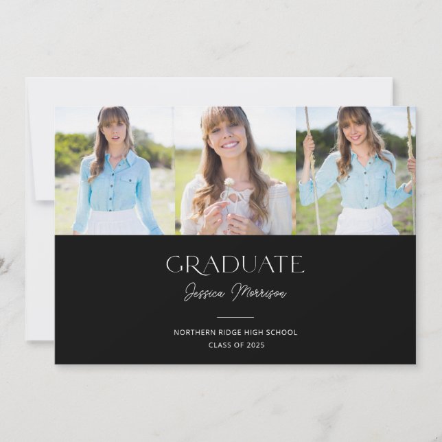 Convite formando 2025 Partido de 3 Fotografias Preto e Bra (Frente)