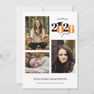 Convite Formando 3 Colagem de Fotos Laranja Classe de 2022