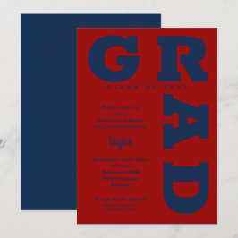 Convite FORMANDO Azul na Graduação Vermelha Escura