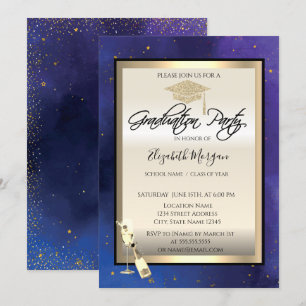 Convite Formando Boné,Vidro,Estrelas Marinho Azul Gradua