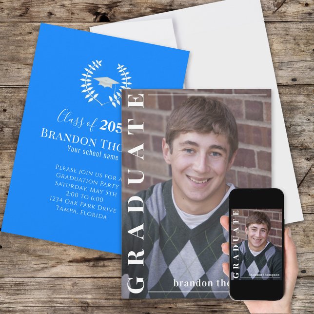 Convite Formando Clássico Foto Simples Laureado Azure Azur (Criador carregado)