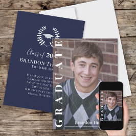 Convite Formando Clássico Foto Simples Marinho Azul Laurea