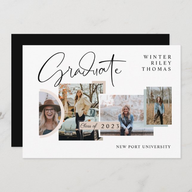 Convite Formando de Colagem de Fotografias com Graduação M (Frente/Verso)