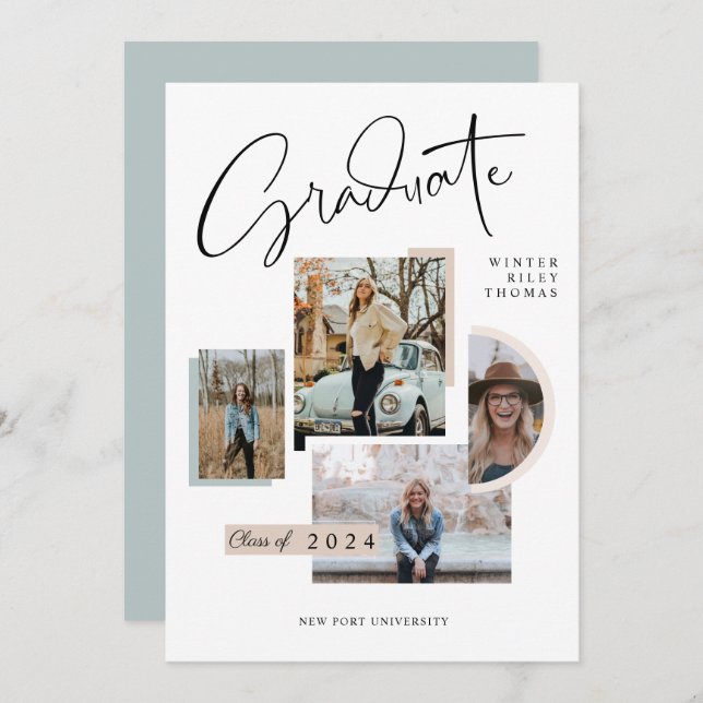 Convite Formando de Colagem de Fotografias com Graduação M (Frente/Verso)