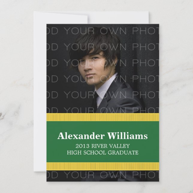 Convite Formando de faixas de cores da escola verde/amarel (Frente)