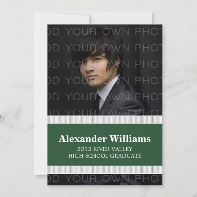 Convite Formando de faixas de cores da escola verde/branca (Frente)