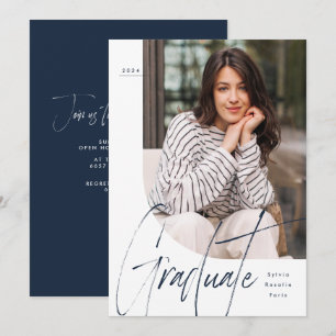 Convite Formando de script moderno marinho uma graduação d