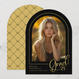 Convite Formando Elegante Black Dourado Arch Photo 2025