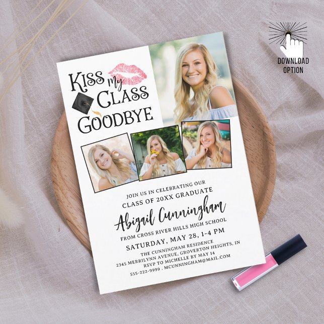 Convite Formando engraçado BEIJA MINHA AULA, GOODBYE 4 Fot (Criador carregado)