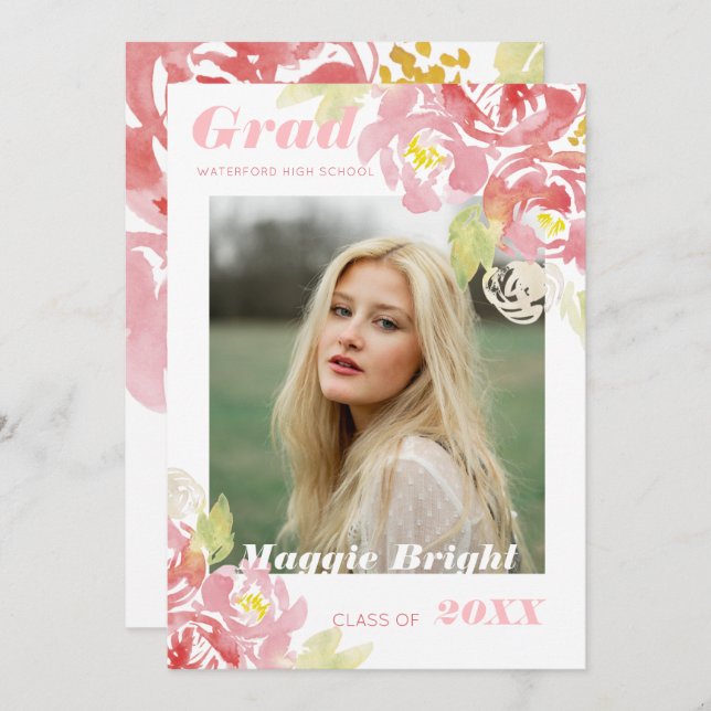 Convite Formando Floral Moderno com Aquarela (Frente/Verso)