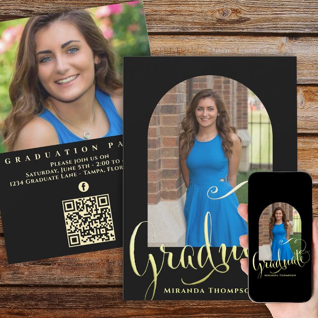 Convite Formando Fotografia Caligrafia Script Arco Dourado (Criador carregado)