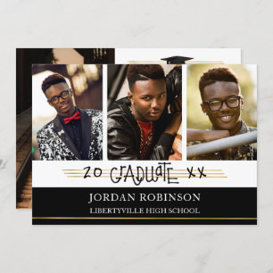 Convite Formando impresso manual   Linhas Pretas e Dourada