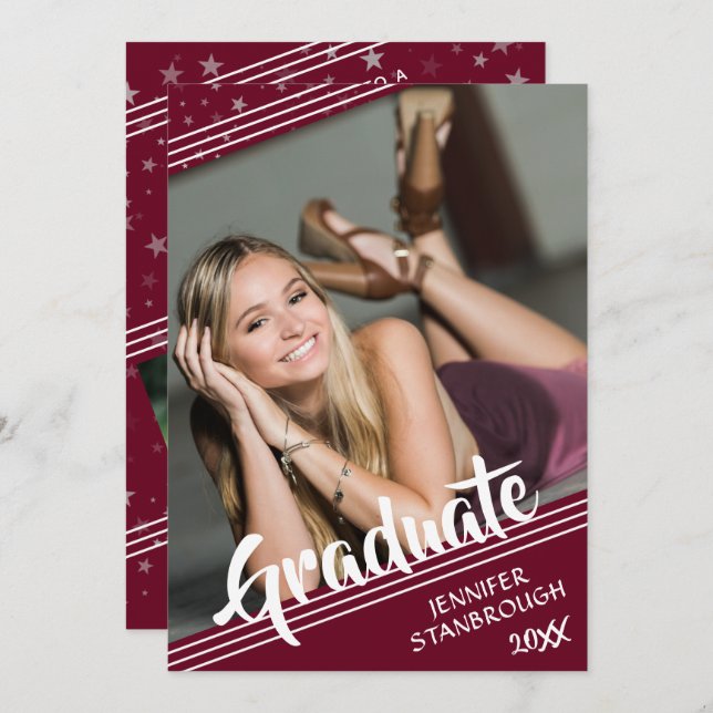 Convite Formando, Linhas e Estrelas | Cor editável | 4-Fot (Frente/Verso)