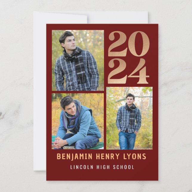 Convite Formando Maroon Classe 2024 Imprimível (Frente)