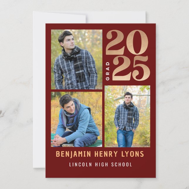 Convite Formando Maroon Classe 2025 Imprimível (Frente)