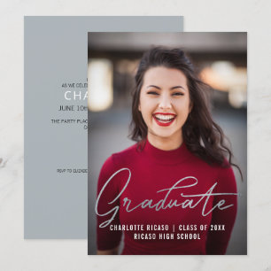 Convite Formando Modelo de Foto Prata Personalizada de Cin